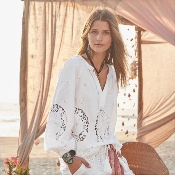 Sundance Tops - Sundance Princesa White Eyelet Lace Popover Peasant Blouse, Size XL